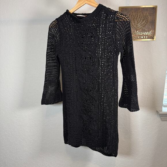 Free People Dresses & Skirts - Women's Free People Black Crochet Pullover Long Sleeve Dress Size XS